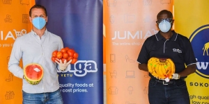 Jumia Kenya CEO Sam Chappatte and Twiga Foods CEO Peter Njonjo at the signing ceremony. NMG PHOTO