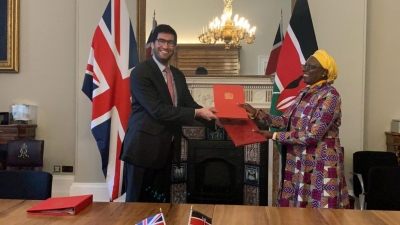 Betty Maina, Cabinet Secretary for the Ministry of Industrialization, Trade and Enterprise Development &amp; Rt. Hon. James Duddridge MP, and Minister for Africa in the UK Commonwealth and Development Office. Source UK Kenya High Commission